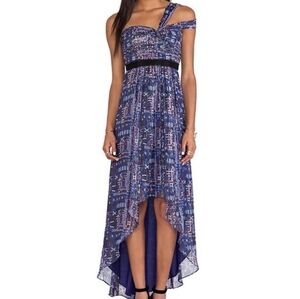 BCBGMaxAzria Silk High Low Printed High-Low Dress Blue Size 2